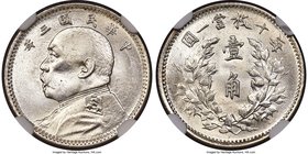 Republic Yuan Shih-kai 10 Cents Year 3 (1914) MS65 NGC, KM-Y326, L&M-66. A blast white and impressively preserved selection offering radiant luster an...