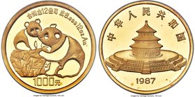 People's Republic gold Proof Panda 1000 Yuan (12 oz) 1987 PR66 Ultra Cameo NGC, Shanghai mint, KM165, Cheng-pg. 41, 7, CC-132, PAN-49A. Mintage: 4,000...