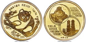 People's Republic gold Proof Panda "Munich International Coin Show" 1 Ounce Medal 1988, KM-XMB25, PAN-91A. Mintage: 2,000. Commemorative Show Panda. S...