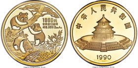 People's Republic gold Proof Panda 1000 Yuan (12 oz) 1990 PR69 Ultra Cameo NGC, Shanghai mint, KM275, Cheng-pg. 80, 1, CC-244, PAN-123A. Mintage: 500....