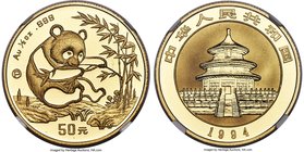 People's Republic gold Proof Panda 50 Yuan (1/2 oz) 1994-P PR69 Ultra Cameo NGC, Shenyang mint, KM614, CC-552. Mintage: 903. Struck in a low mintage o...