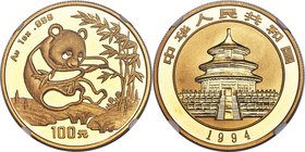 People's Republic gold "Small Date" Panda 100 Yuan (1 oz) 1994 MS69 NGC, Shanghai mint, KM615, PAN-211A. Mintage: 12,003.

HID09801242017
