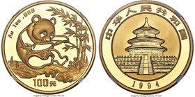 People's Republic gold "Small Date" Panda 100 Yuan (1 oz) 1994 MS69 NGC, Shanghai mint, KM615, PAN-211A. Mintage: 12,003.

HID09801242017