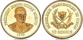 Democratic Republic 4-Piece Uncertified gold "5th Year of Mobutu Presidency" Proof Set 1970,  1) 10 Sengis, KM10 0.0926 2) 25 Makutas, KM11a 0.2315 3)...