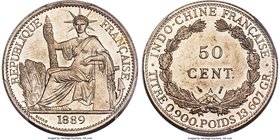 French Colony Proof 50 Cents 1889-A PR61 PCGS, Paris mint, KM4. A very scarce type that saw only 100 examples produced in Proof format. Lightly toned ...