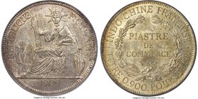 French Colony Piastre 1909-A MS64 PCGS, Paris mint, KM5a.1, Lec-292. Lightly and uniformly toned, a gentle steel patina draped over the obverse surfac...