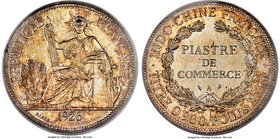 French Colony Piastre 1926-A MS64+ PCGS, Paris mint, KM5a.1, Lec-302. Richly toned with amber and hints of lagoon blue. The surfaces appear just sligh...