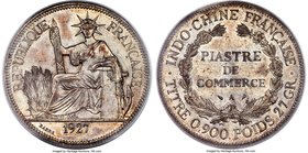 French Colony Piastre 1927-A MS64 PCGS, Paris mint, KM5a.1, Lec-303. A sharply rendered specimen with high relief for the type. The surfaces are endow...
