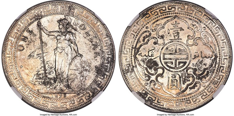 Victoria Trade Dollar 1895-B MS62 NGC, Bombay mint, KM-T5. A scarcer date with m...