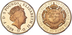 Elizabeth II gold Proof "Royal Baby Birth" 5 Pounds 2015 Gem Proof NGC, KM-Unl. Mintage: 400. Struck to celebrate the birth of the second child of the...