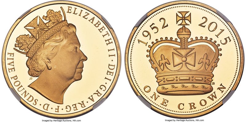 Elizabeth II gold Proof "Longest Reigning Monarch" 5 Pounds 2015 PR64 Ultra Came...