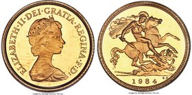 Elizabeth II 3-Piece Uncertified gold Proof Set 1984,  1) 1/2 Sovereign, KM922 2) Sovereign, KM919 3) 5 Pounds, KM924 KM-PS46. Sold with the original ...