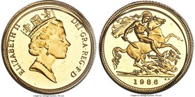 Elizabeth II 3-Piece Uncertified gold Proof Set 1986, 1) 1/2 Sovereign, KM942 2) Sovereign, KM943 3) 2 Pounds, KM947c KM-PS50. Sold with the original ...