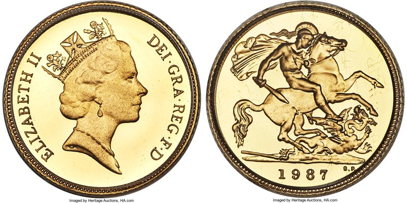 Elizabeth II 3-Piece Uncertified gold Proof Set 1987, 1) 1/2 Sovereign, KM942 2)...