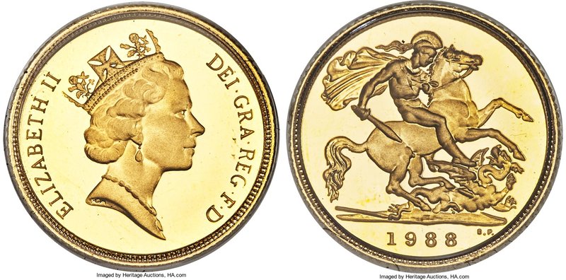 Elizabeth II 3-Piece Uncertified gold Proof Set 1988, 1) 1/2 Sovereign, KM942 2)...