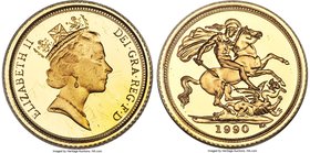 Elizabeth II 3-Piece Uncertified gold Proof Set 1990, 1) 1/2 Sovereign, KM942 2) Sovereign, KM943 3) 2 Pounds, KM944 KM-PS70. Sold with the original c...