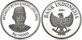 Republic silver Proof Pattern 50000 Rupiah 2001 PR68 Deep Cameo PCGS, KM-Unl. An essentially undisturbed emission modeled closely after the 25,000 Rup...