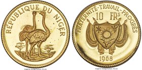Republic 4-Piece Uncertified gold Proof Set 1968,  1) 10 Francs, KM7 2) 25 Francs, KM9 3) 50 Francs, KM10 4) 100 Francs, KM11 KM-PS2. Mintage: 1,000. ...