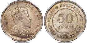 British Colony. Edward VII 50 Cents 1908 MS63 NGC, KM24. An ideal choice representative of this conditionally sensitive type, mottled on the reverse w...