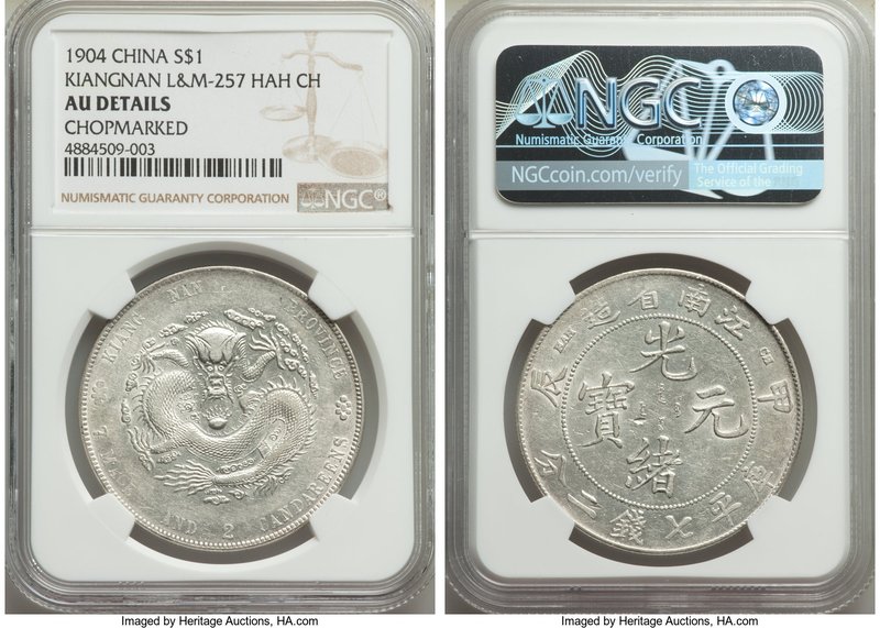 Kiangnan. Kuang-hsü Dollar CD 1904 AU Details (Chopmarked) NGC, KM-Y145a.12, L&M...