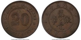 Kwangsi. Republic copper Specimen Pattern 20 Cents Year 10 (1921) SP61 Brown PCGS, KM-Pn7, L&M-167A. A fairly elusive pattern showcasing a bold strike...