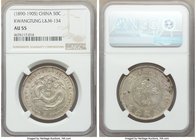 Kwangtung. Kuang-hsü 50 Cents ND (1890-1905) AU55 NGC, KM-Y202. Showing only light circulation rub to the higher points, a satiny glow preserved about...