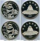 People's Republic Pair of Uncertified silver Proof Panda 50 Yuan (5 oz) 1987, KM168. Mintage: 8,540. Sold with COA #2103 and #2104. Sold as is, no ret...