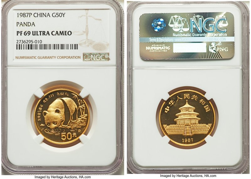 People's Republic gold Proof Panda 50 Yuan (1/2 oz) 1987-P PR69 Ultra Cameo NGC,...