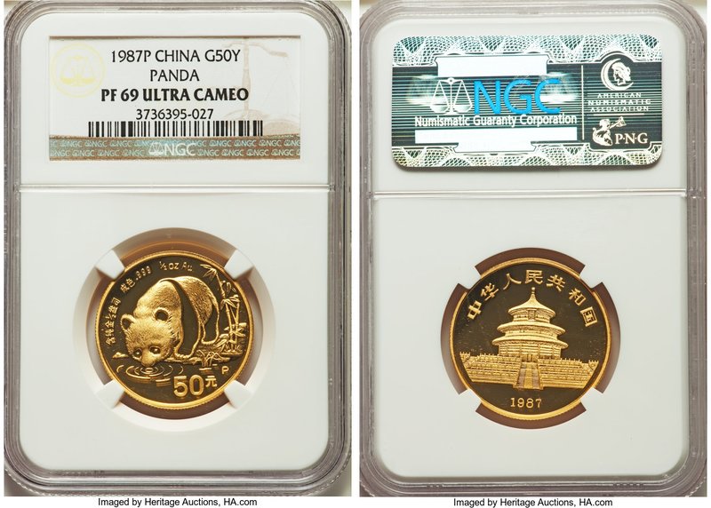 People's Republic gold Proof Panda 50 Yuan (1/2 oz) 1987-P PR69 Ultra Cameo NGC,...