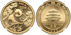 People's Republic gold "Large Date" Panda 100 Yuan (1 oz) 1992 MS69 NGC, KM395. AGW 0.9990 oz.

HID09801242017