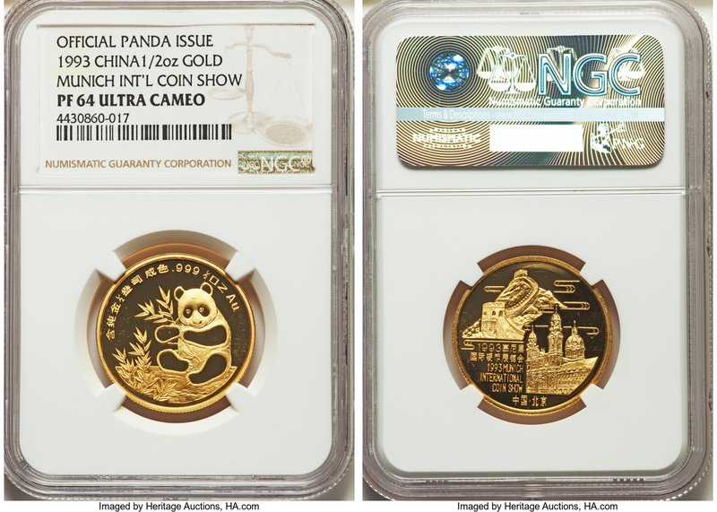People's Republic gold Proof Panda "Munich International Coin Show" 1/2 Ounce Me...