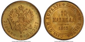 Russian Duchy. Nicholas II gold 10 Markkaa 1913-S MS66 PCGS, Helsinki mint, KM8.2.

HID09801242017