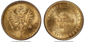 Russian Duchy. Nicholas II gold 20 Markkaa 1910-L MS64+ PCGS, Helsinki mint, KM9.2

HID09801242017