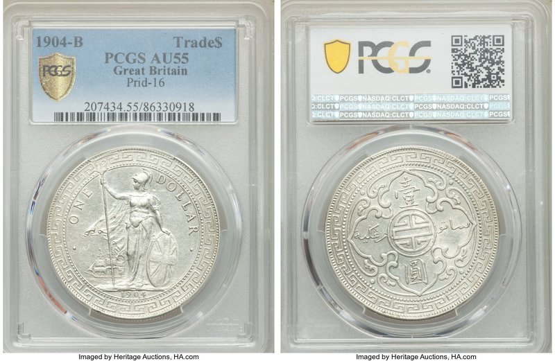 Edward VII Trade Dollar 1904/3-B AU55 PCGS, Bombay mint, KM-T5, Prid-16. Lightly...