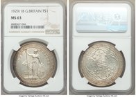 George V Trade Dollar 1929/1-B MS63 NGC, Bombay mint, KM-T5. A rather bold overdate, the strike strong on the whole with bold luster and just some min...