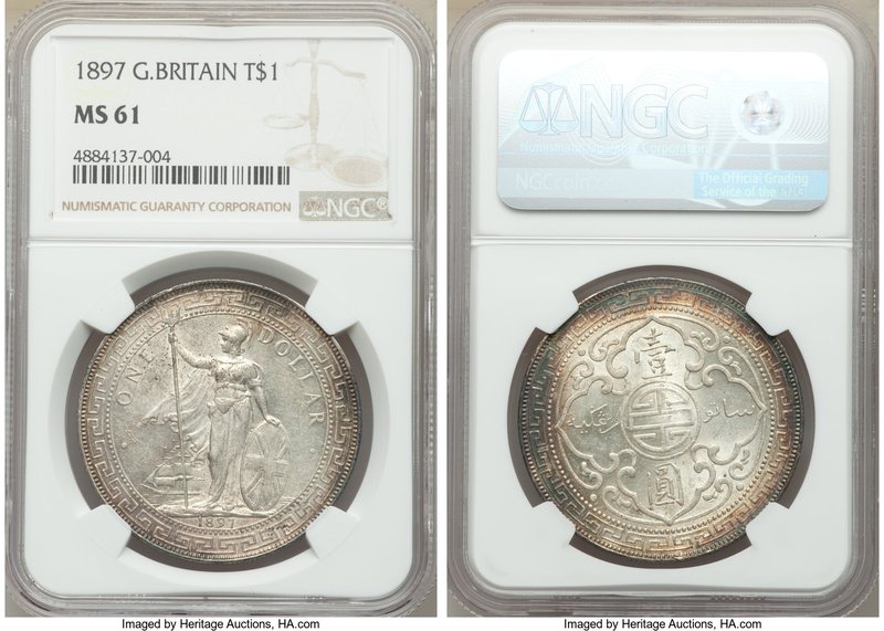 5-Piece Lot of Certified Trade Dollars NGC, 1) Victoria Trade Dollar 1897 - MS61...