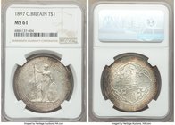 5-Piece Lot of Certified Trade Dollars NGC, 1) Victoria Trade Dollar 1897 - MS61 2) Victoria Trade Dollar 1895 - VF Details (Cleaned) 3) Edward VII Tr...