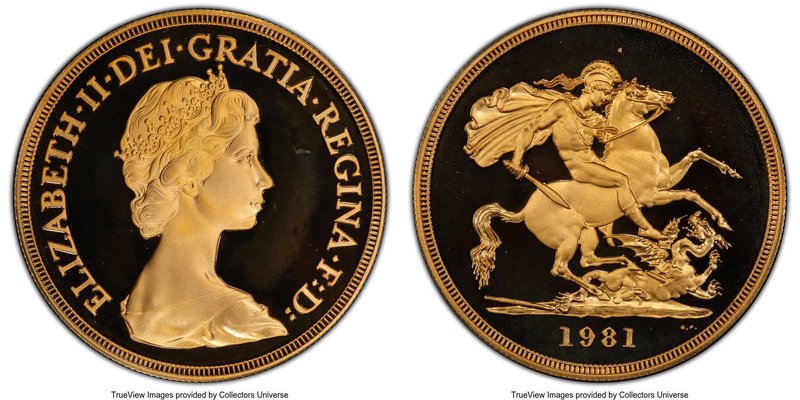 Elizabeth II gold Proof 5 Pounds 1981 PR69 Deep Cameo PCGS, KM924, S-4201. Fully...