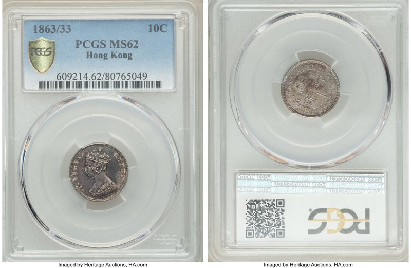 British Colony. Victoria 10 Cents 1863/33 MS62 PCGS, KM6.1. A scarce overdate is...