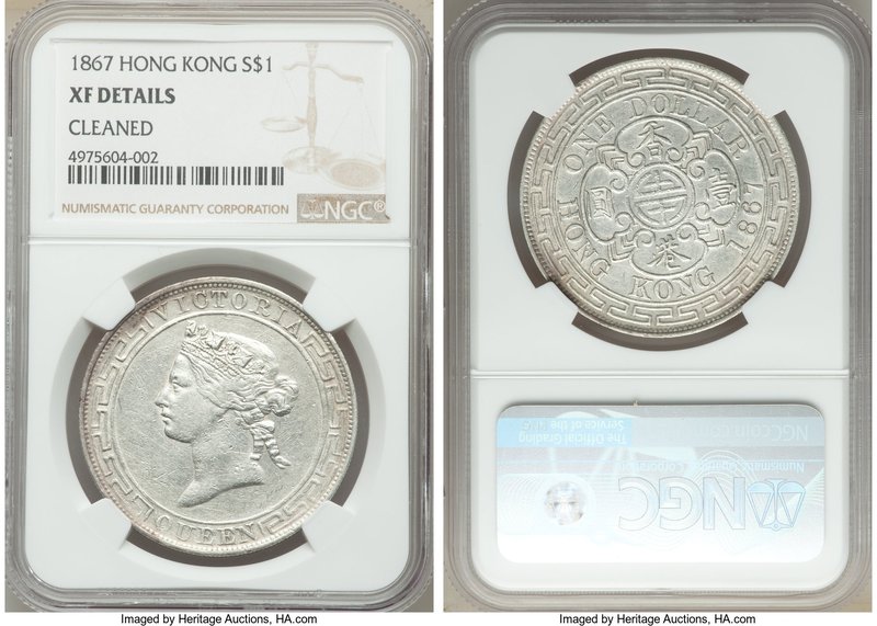 British Colony. Victoria Dollar 1867 XF Details (Cleaned) NGC, KM10. A desirable...