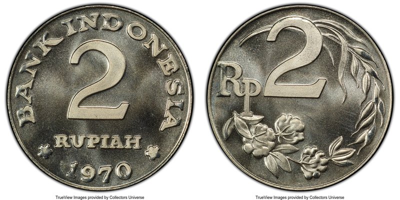 Republic copper-nickel Specimen Pattern 2 Rupiah 1970 SP67 PCGS, cf. KM-Pn5 (in ...