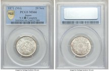 Meiji 20 Sen Year 4 (1871) MS66 PCGS, KM-Y3, JNDA 01-20. Variety with 'Sen' character complete. Brilliantly frosted atop the dragon and comparatively ...