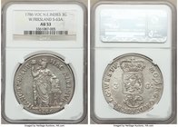 Dutch Colony. United East India Company 3 Gulden 1786 AU53 NGC, KM140, Scholten-63a. Variety with FOE and scrollwork disconnected. West Friesland issu...