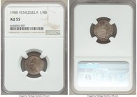 Republic ¼ Bolivar 1900 AU55 NGC, Paris mint, KM-Y20. Handsomely toned with a sky-blue and gold iridescence. 

HID09801242017