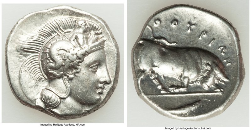 LUCANIA. Thurium. Ca. 410-350 BC. AR stater (22mm, 7.69 gm, 2h). XF. Head of Ath...