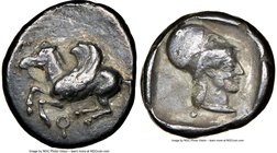 CORINTHIA. Corinth. Ca. 515-450 BC. AR stater (19mm, 4h). NGC VF. Pegasus with curving wing flying left, Ϙ below / Head of Athena with frontal eye rig...