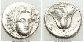 CARIAN ISLANDS. Rhodes. Ca. 305-275 BC. AR didrachm (19mm, 6.66 gm, 1h). VF. Head of Helios facing, turned slightly right, hair parted in center and s...