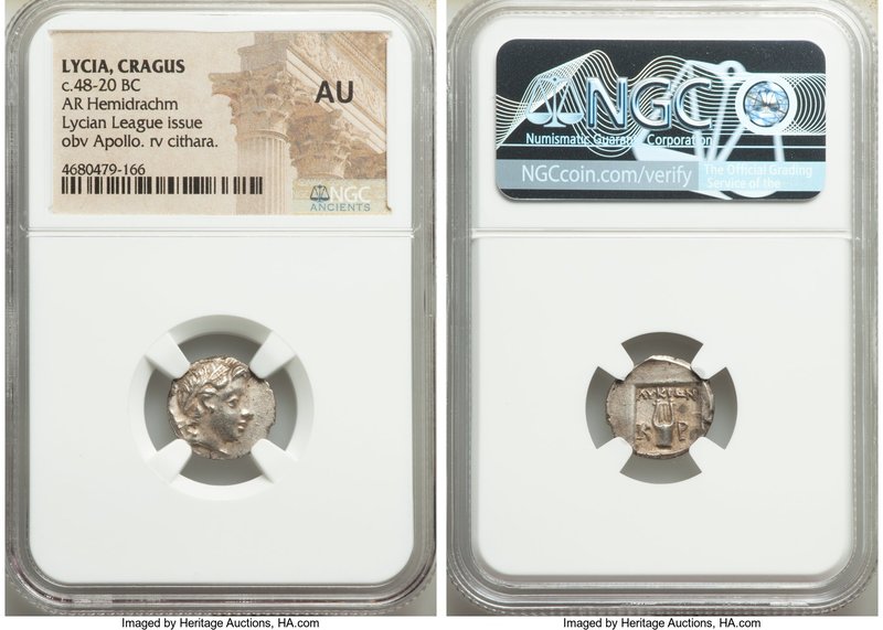 LYCIAN LEAGUE. Cragus. Ca. 48-20 BC. AR hemidrachm (15mm, 11h). NGC AU. Series 1...