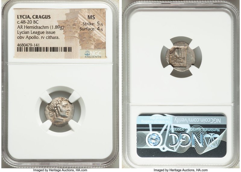 LYCIAN LEAGUE. Cragus. Ca. 48-20 BC. AR hemidrachm (15mm, 1.89 gm, 12h). NGC MS ...