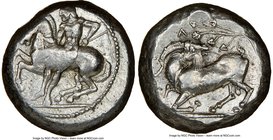 CILICIA. Celenderis. Ca. 425-350 BC. AR stater (19mm, 8h). NGC VF. Persic standard, ca. 425-400 BC. Youthful nude male rider, reins in right hand, ken...